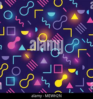 A glowing neon retro 1980s seamless pattern design. Vector illustration. Stock Vector