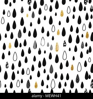 Abstract rain drops pattern in gold and black. Seamless texture vector background. Stock Vector