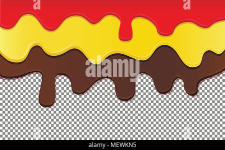 Flowing down chocolate, jam and honey on transparent background. Vector illustration, eps 10. Stock Vector