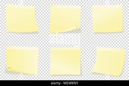Vector illustration of yellow notes isolated on transparent background Stock Vector