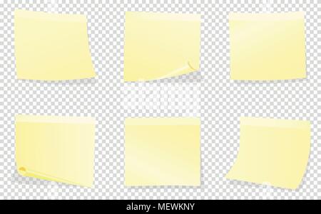 Vector illustration of yellow post it notes isolated on transparent background Stock Vector