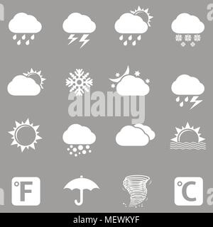 Weather forecast white icons on grey background. Vector illustration. Stock Vector