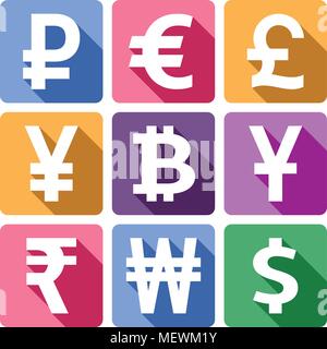 Currency sign vector icons set. Money currency icons. Stock Vector