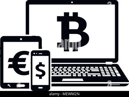 Modern digital devices icons with currency signs. Isolated on white background. Vector illustration. Stock Vector
