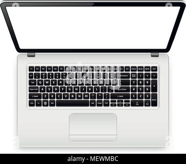 Top view of laptop computer with keyboard layout template, vector ...