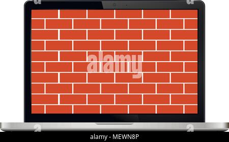 Brick wall on modern laptop screen. Firewall concept. Vector illustration. Stock Vector