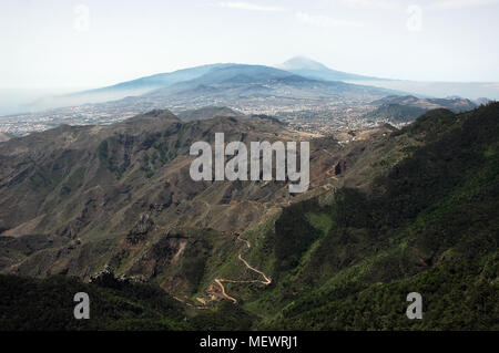 View towards Mount Teide from Pico Ingles, Anaga Mountains, Tenerife, Canary Islands