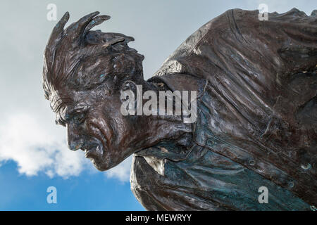 The bronze sculpture of the famous local cricketer and bowler Fred Trueman. Sculpted by Graham Ibbeson. Skipton, North Yorkshire, UK. Stock Photo