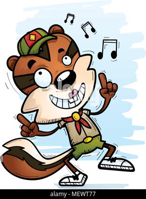 A cartoon illustration of a female chipmunk scout dancing. Stock Vector