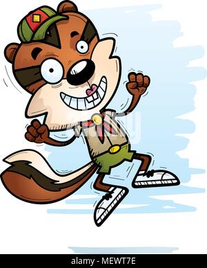 A cartoon illustration of a female chipmunk scout jumping. Stock Vector