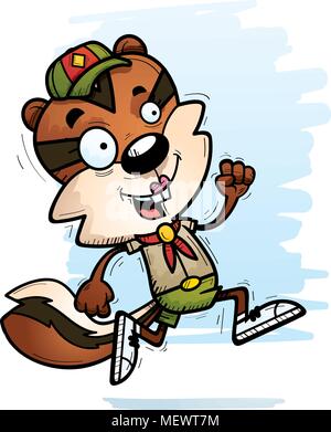 A cartoon illustration of a female chipmunk scout running. Stock Vector