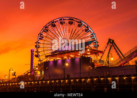 Sunset at the Santa Monica Pier in Los Angeles Stock Photo