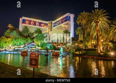 The Mirage hotel at night in Las Vegas Stock Photo