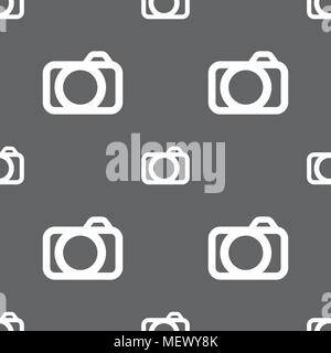 Photo camera sign icon. Digital photo camera symbol. Seamless pattern on a gray background. Vector illustration Stock Vector