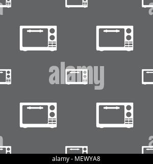 Microwave oven sign icon. Kitchen electric stove symbol. Seamless pattern on a gray background. Vector illustration Stock Vector