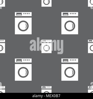 washing machine icon sign. Seamless pattern on a gray background. Vector illustration Stock Vector