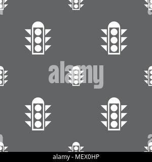 Traffic light signal icon sign. Seamless pattern on a gray background. Vector illustration Stock Vector