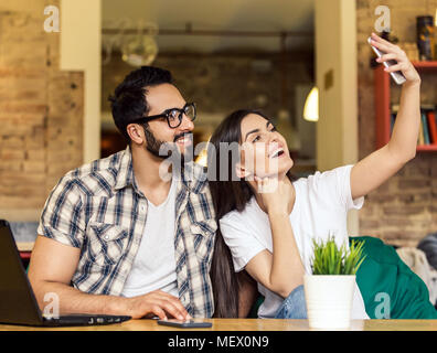 Lovely Couple Takes Selfie Stock Photo