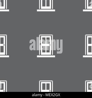 Door icon sign. Seamless pattern on a gray background. Vector illustration Stock Vector