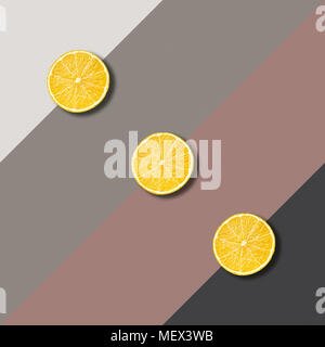 Abstract image with three lemon slices on color background, minimalist geometric food photography Stock Photo