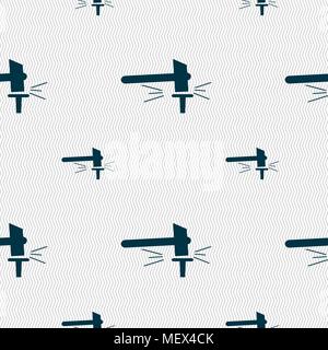The smithy. Forge and stithy, blacksmith icon sign. Seamless pattern with geometric texture. Vector illustration Stock Vector