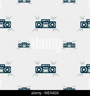 Radio cassette player icon sign. Seamless pattern with geometric texture. Vector illustration Stock Vector
