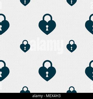 Lock in the shape of heart icon sign. Seamless pattern with geometric texture. Vector illustration Stock Vector