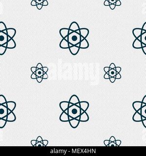 Atom, physics icon sign. Seamless pattern with geometric texture. Vector illustration Stock Vector
