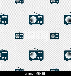 Retro radio icon sign. Seamless pattern with geometric texture. Vector illustration Stock Vector