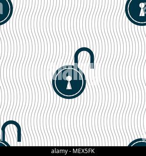 open lock icon sign. Seamless pattern with geometric texture. Vector illustration Stock Vector