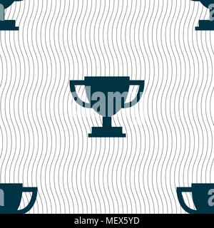 Trophy Cup icon sign. Seamless pattern with geometric texture. Vector illustration Stock Vector