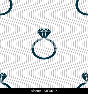 diamond ring icon sign. Seamless pattern with geometric texture. Vector illustration Stock Vector