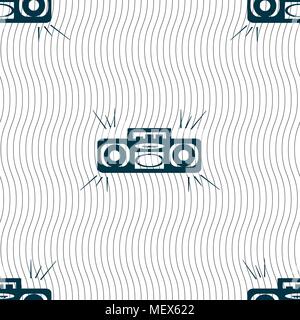 Radio cassette player icon sign. Seamless pattern with geometric texture. Vector illustration Stock Vector