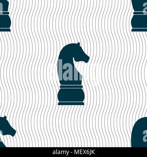 Chess knight icon. sign. Seamless pattern with geometric texture. Vector illustration Stock Vector