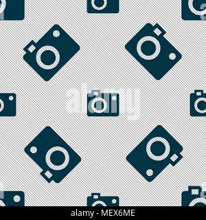 camera  icon sign. Seamless pattern with geometric texture. Vector illustration Stock Vector