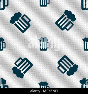 Glass of beer with foam icon sign. Seamless pattern with geometric texture. Vector illustration Stock Vector