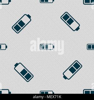 Battery half icon sign. Seamless pattern with geometric texture. Vector illustration Stock Vector