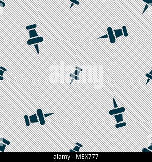 push pin icon sign. Seamless pattern with geometric texture. Vector illustration Stock Vector