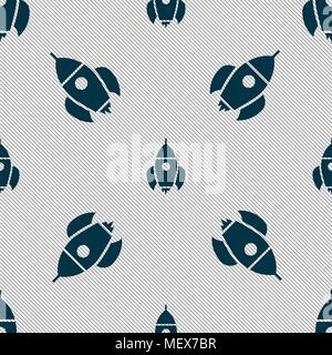 Rocket icon sign. Seamless pattern with geometric texture. Vector illustration Stock Vector