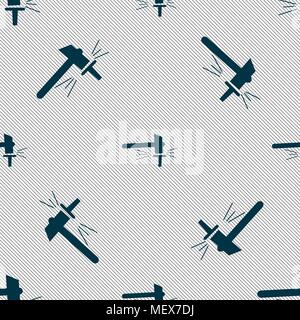 The smithy. Forge and stithy, blacksmith icon sign. Seamless pattern with geometric texture. Vector illustration Stock Vector