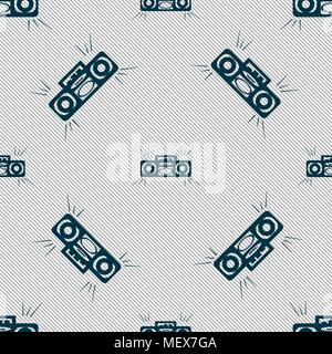 Radio cassette player icon sign. Seamless pattern with geometric texture. Vector illustration Stock Vector