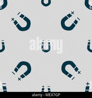 horseshoe magnet, magnetism, magnetize, attraction icon sign. Seamless pattern with geometric texture. Vector illustration Stock Vector