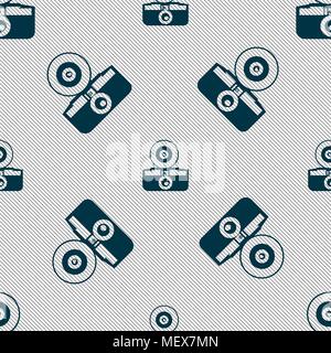 retro photo camera icon sign. Seamless pattern with geometric texture. Vector illustration Stock Vector