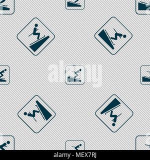 Skier sign. Seamless pattern with geometric texture. Vector illustration Stock Vector