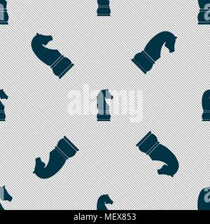 Chess knight icon. sign. Seamless pattern with geometric texture. Vector illustration Stock Vector