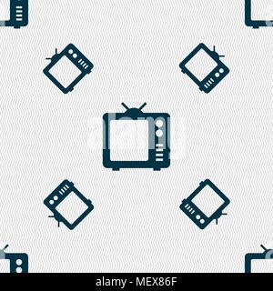 Old TV, Television icon sign. Seamless pattern with geometric texture. Vector illustration Stock Vector