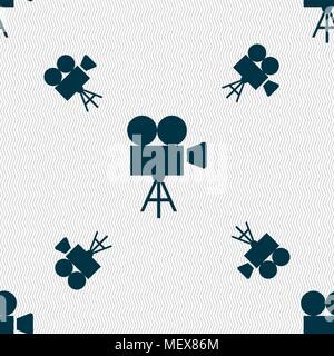 Video camera icon sign. Seamless pattern with geometric texture. Vector illustration Stock Vector