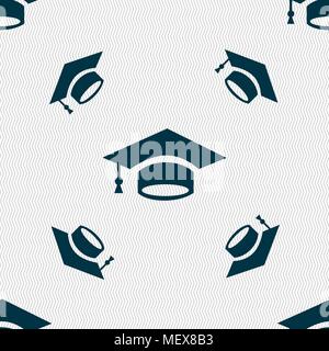 Graduation icon sign. Seamless pattern with geometric texture. Vector illustration Stock Vector