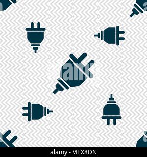 plug icon sign. Seamless pattern with geometric texture. Vector illustration Stock Vector
