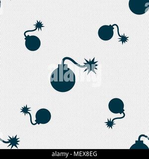 bomb icon sign. Seamless pattern with geometric texture. Vector illustration Stock Vector